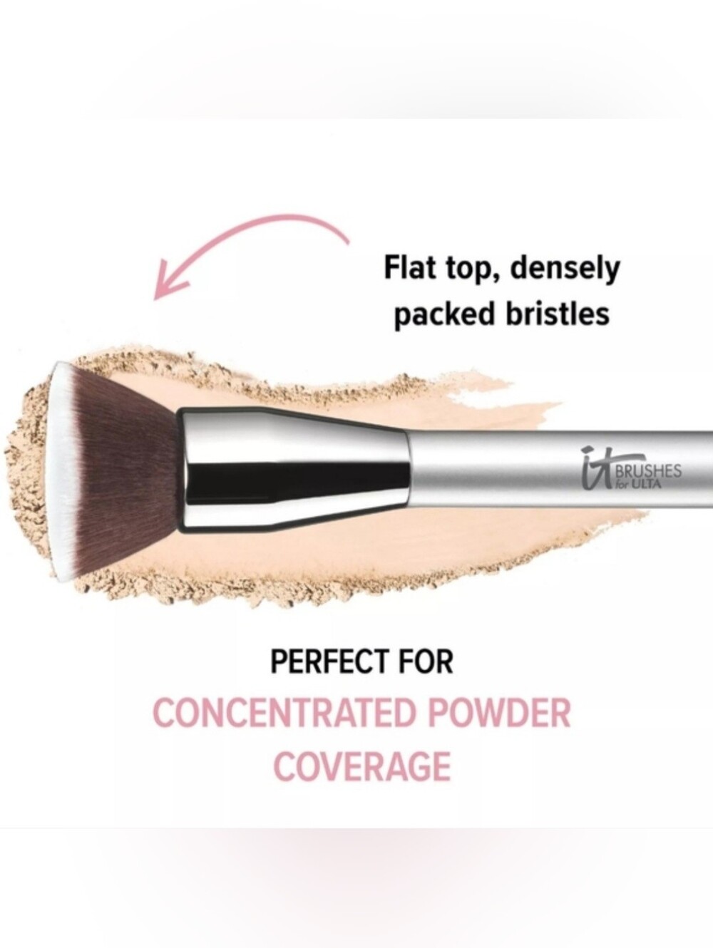 it cosmetics Flat Top Powder Brush - Silver Handle with Brown Bristles N° 110